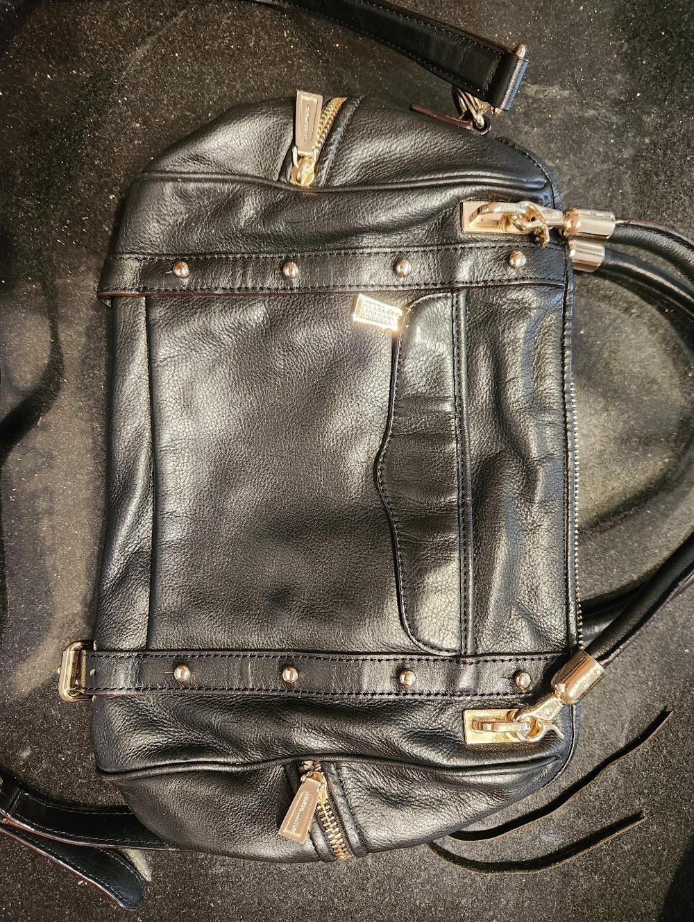 Rebecca Minkoff Black Leather Satchel with Gold Hardware and Studs - Picture 4 of 8